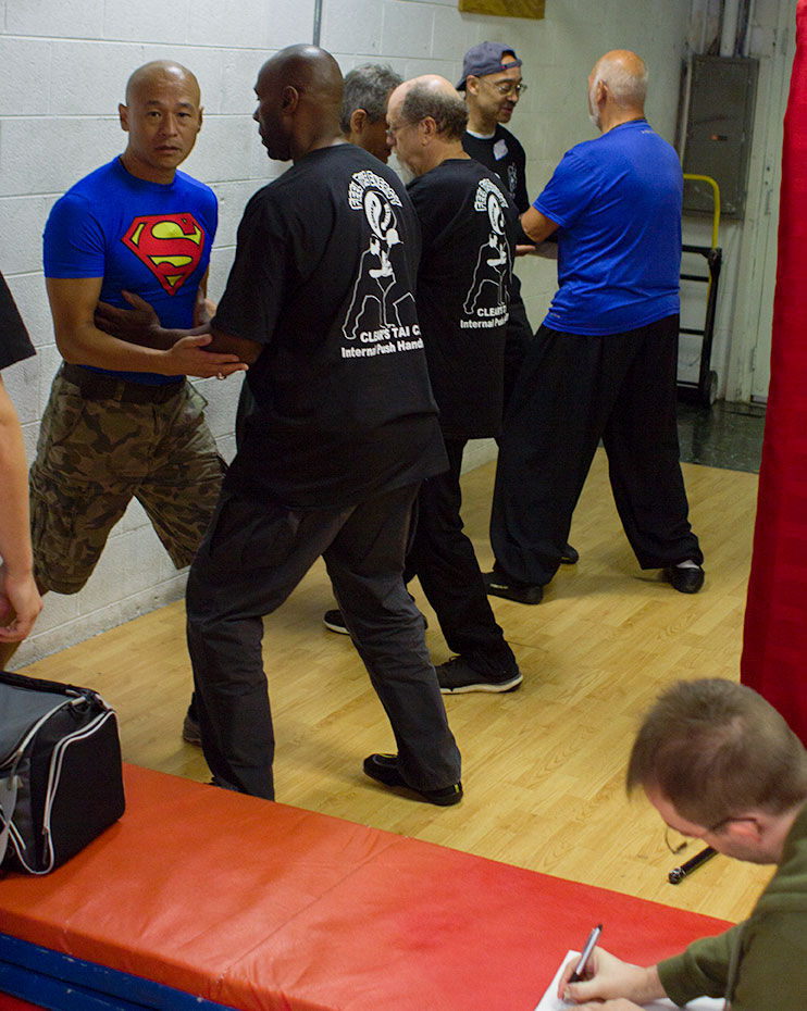 Students practice push hands at the 2015 Clear's Internal Push Hands Instructor Workshop